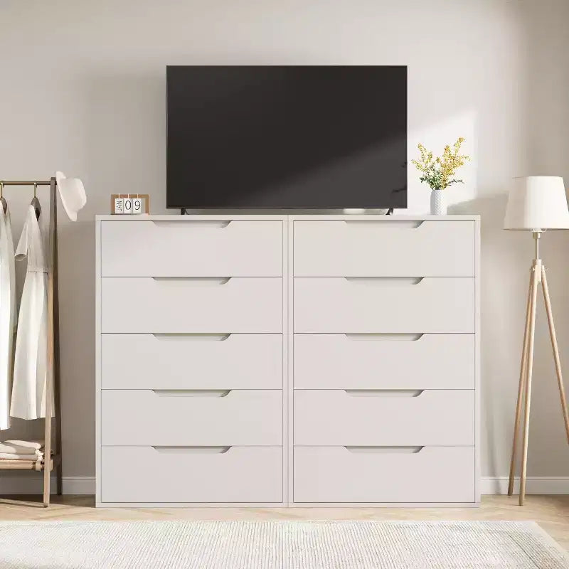 5-Drawer Tall Dresser, 51" Freestanding Vertical Storage Chest, Wood Closet Organizer for Bedroom, Living Room, Hallway