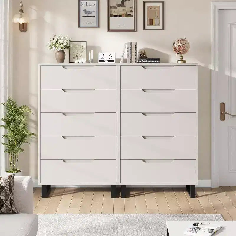 5-Drawer Tall Dresser, 51" Freestanding Vertical Storage Chest, Wood Closet Organizer for Bedroom, Living Room, Hallway