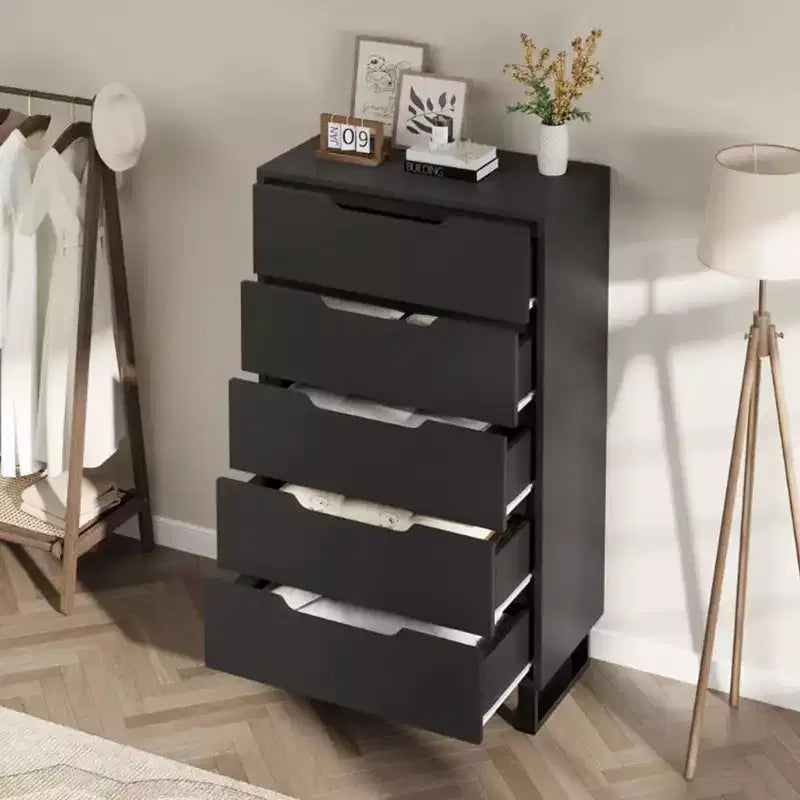 5-Drawer Tall Dresser, 51" Freestanding Vertical Storage Chest, Wood Closet Organizer for Bedroom, Living Room, Hallway