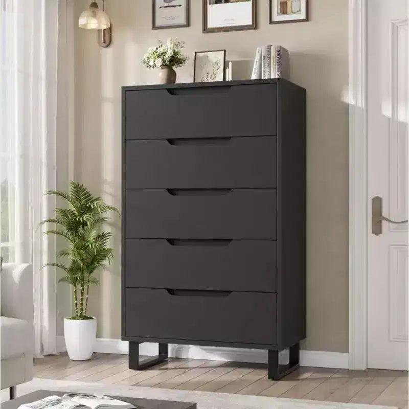 5-Drawer Tall Dresser, 51" Freestanding Vertical Storage Chest, Wood Closet Organizer for Bedroom, Living Room, Hallway