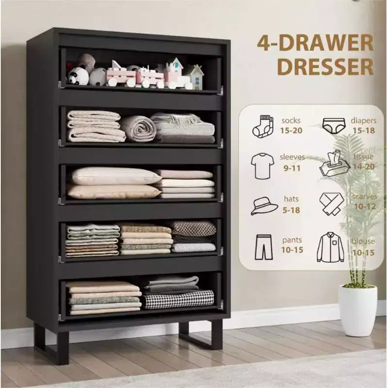 5-Drawer Tall Dresser, 51" Freestanding Vertical Storage Chest, Wood Closet Organizer for Bedroom, Living Room, Hallway