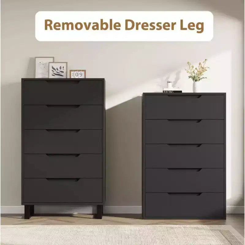 5-Drawer Tall Dresser, 51" Freestanding Vertical Storage Chest, Wood Closet Organizer for Bedroom, Living Room, Hallway