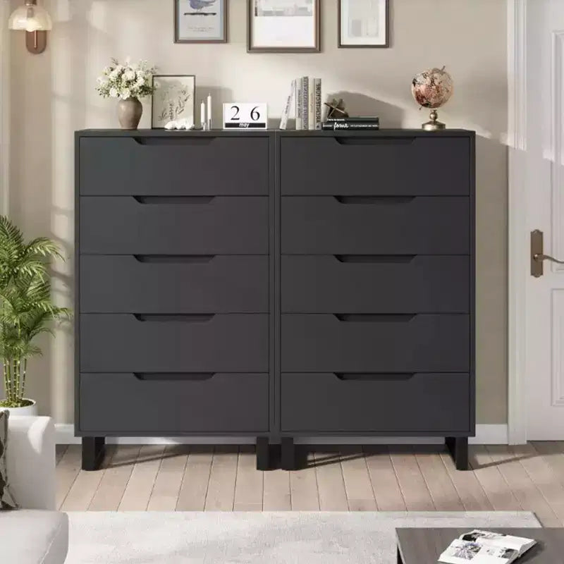 5-Drawer Tall Dresser, 51" Freestanding Vertical Storage Chest, Wood Closet Organizer for Bedroom, Living Room, Hallway