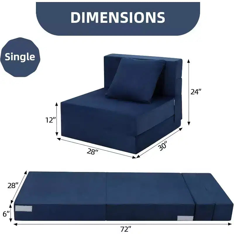Folding Sofa Mattress, Convertible Memory Foam Sleeper Chair with Pillow, Linen Futon Floor Couch Bed, Single Size