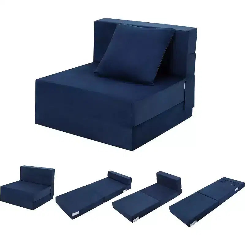 Folding Sofa Mattress, Convertible Memory Foam Sleeper Chair with Pillow, Linen Futon Floor Couch Bed, Single Size