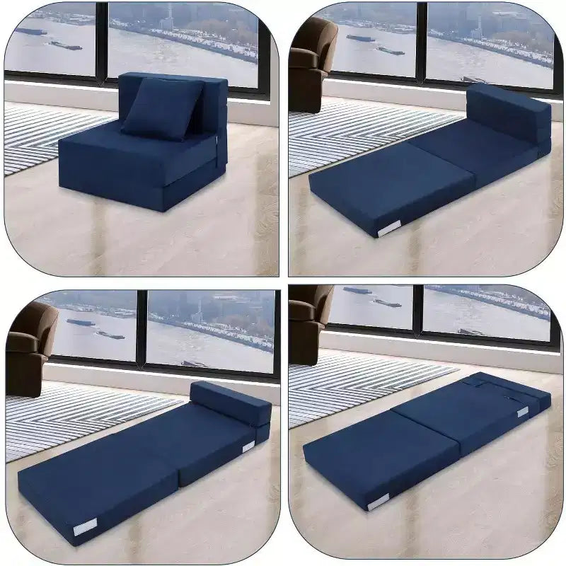 Folding Sofa Mattress, Convertible Memory Foam Sleeper Chair with Pillow, Linen Futon Floor Couch Bed, Single Size