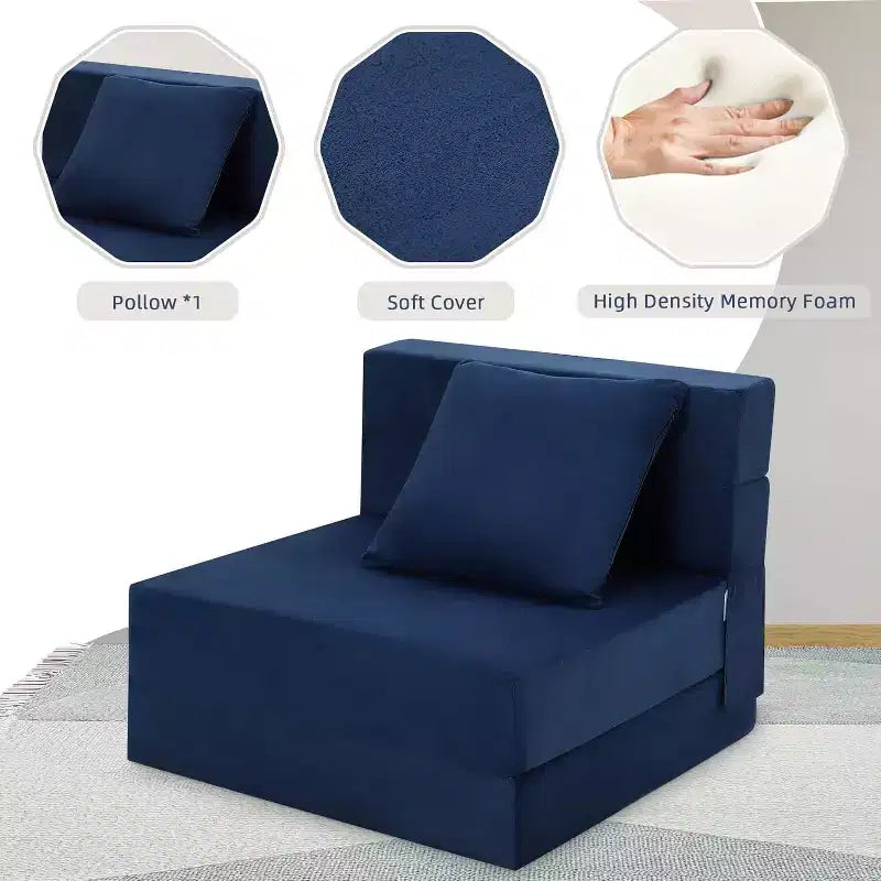 Folding Sofa Mattress, Convertible Memory Foam Sleeper Chair with Pillow, Linen Futon Floor Couch Bed, Single Size