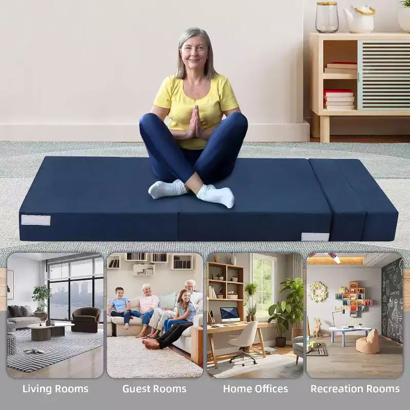 Folding Sofa Mattress, Convertible Memory Foam Sleeper Chair with Pillow, Linen Futon Floor Couch Bed, Single Size