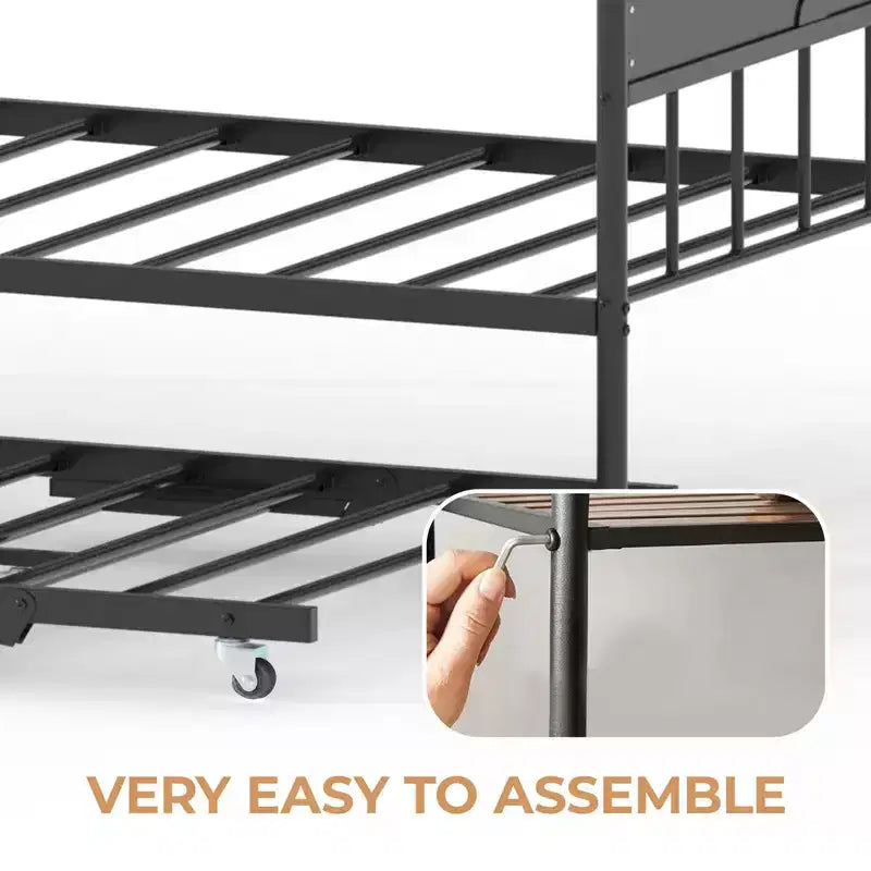 Twin Size Daybed with Trundle and Headboard, Steel Slat Support