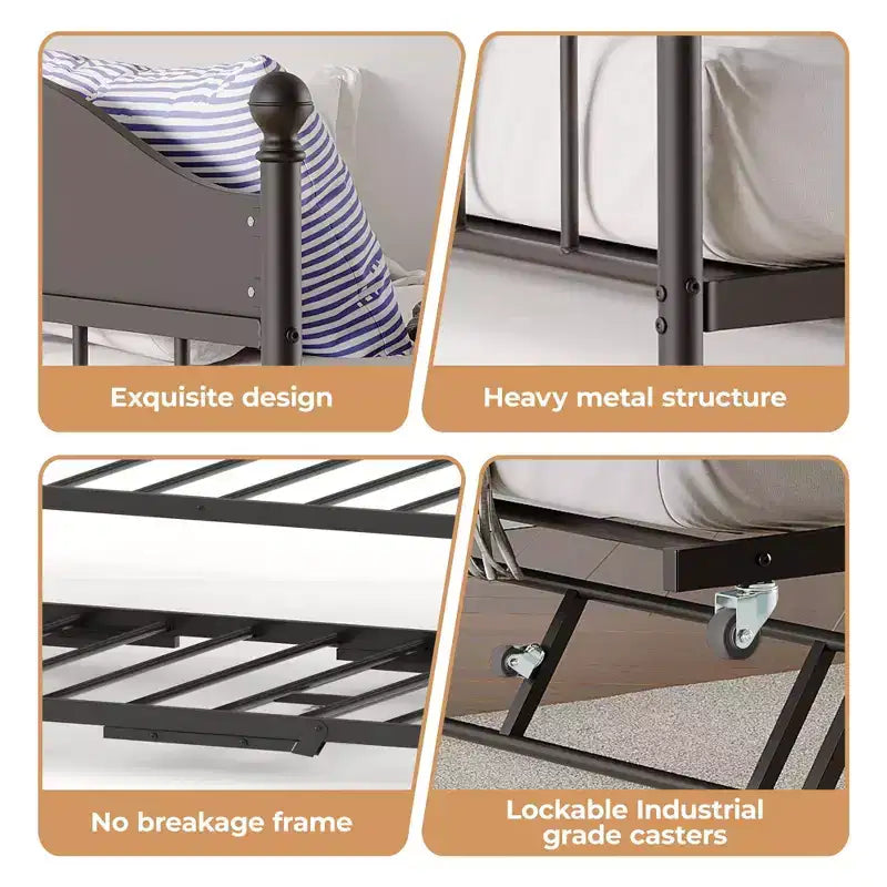 Twin Size Daybed with Trundle and Headboard, Steel Slat Support