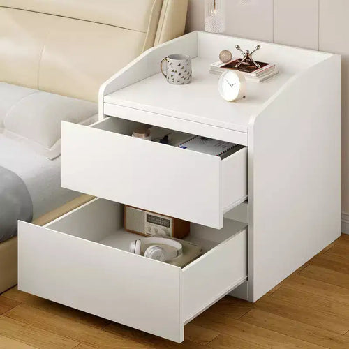 2-Drawer Nightstand with Handle-Free Curved Design, White, 23.6"W x 15.8"D x 22.8"H