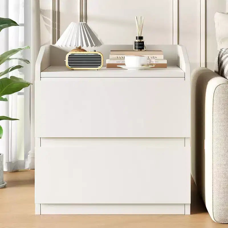 2-Drawer Nightstand with Handle-Free Curved Design, White, 23.6"W x 15.8"D x 22.8"H