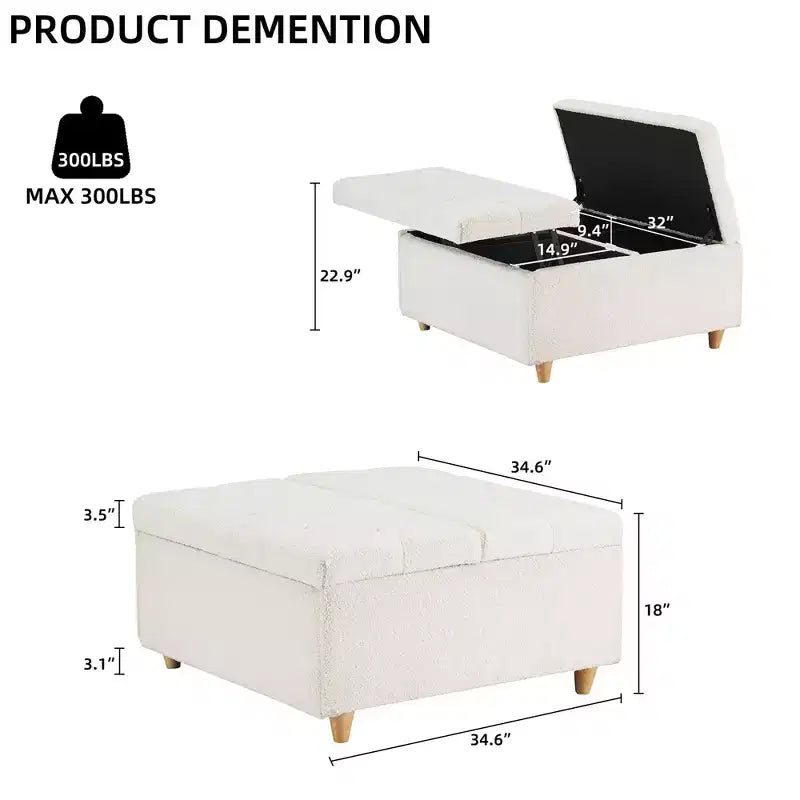 Table basse pouf de rangement en cuir avec plateau relevable, banc pouf capitonné en similicuir pour chambre à coucher et salon