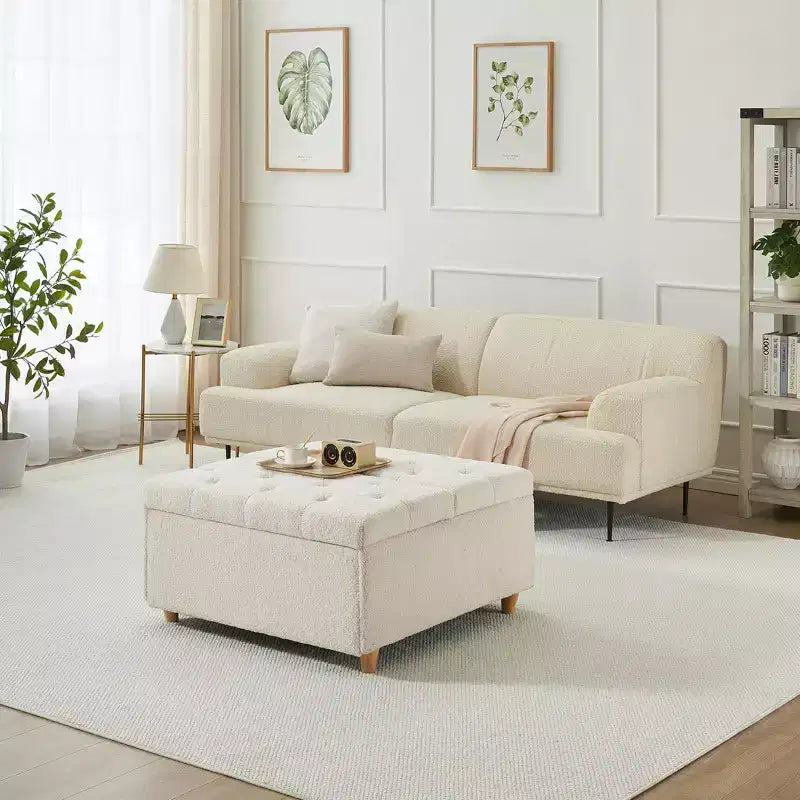 Faux Leather Storage Ottoman with Lift Top, Tufted Upholstered Bench for Bedroom & Living Room, 34.6"W x 34.6"D x 18"H