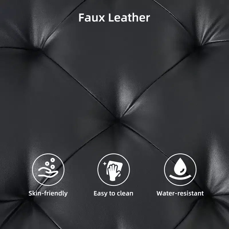 Faux Leather Storage Ottoman with Lift Top, Tufted Upholstered Bench for Bedroom & Living Room, 34.6"W x 34.6"D x 18"H