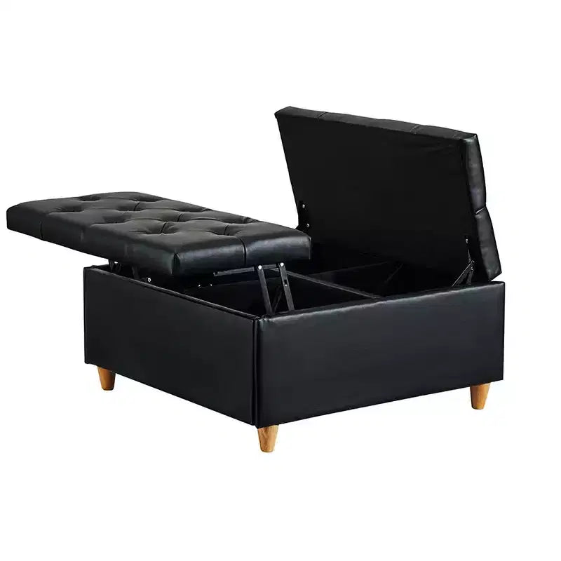Faux Leather Storage Ottoman with Lift Top, Tufted Upholstered Bench for Bedroom & Living Room, 34.6"W x 34.6"D x 18"H