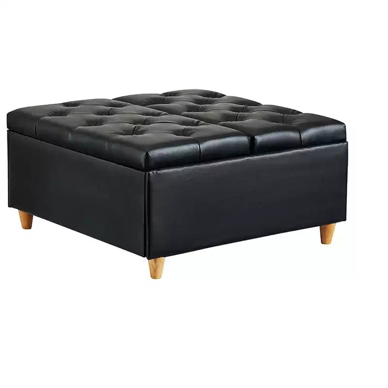 Faux Leather Storage Ottoman with Lift Top, Tufted Upholstered Bench for Bedroom & Living Room, 34.6"W x 34.6"D x 18"H