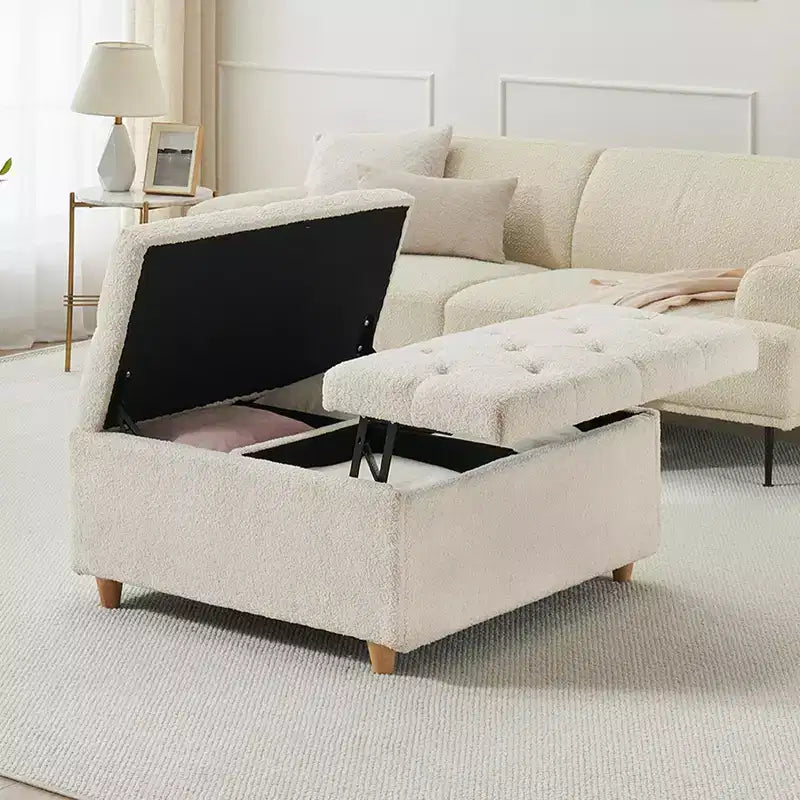 Faux Leather Storage Ottoman with Lift Top, Tufted Upholstered Bench for Bedroom & Living Room, 34.6"W x 34.6"D x 18"H