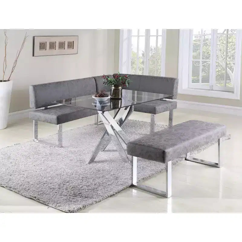 Modern Gray Upholstered Dining Bench, Fabric Seat with Wood Frame