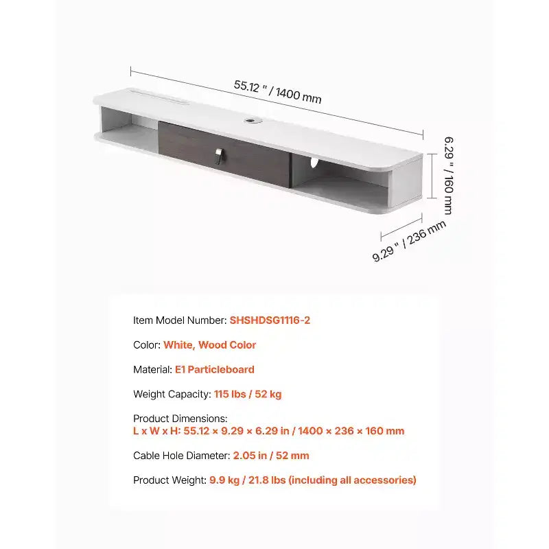 55-Inch Floating TV Stand, Wall Mount Entertainment Center with Cable Hole & Storage Cabinet, White