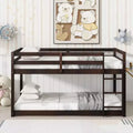 Okak Twin Over Twin Floor Bunk Bed with Ladder & Strengthened Slats,Modern Rubber Wood Bed Frame for Kids Room,Bedroom
