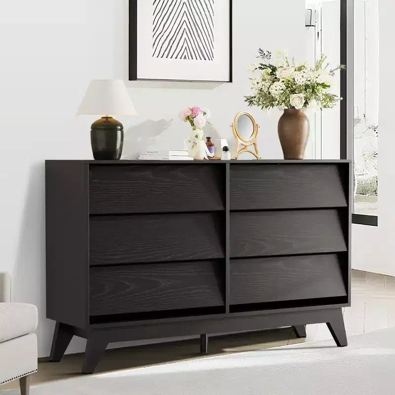 COZONY 6-Drawer Fluted Wooden Dresser  Modern Nightstand & Storage Chest for Bedroom & Living Room