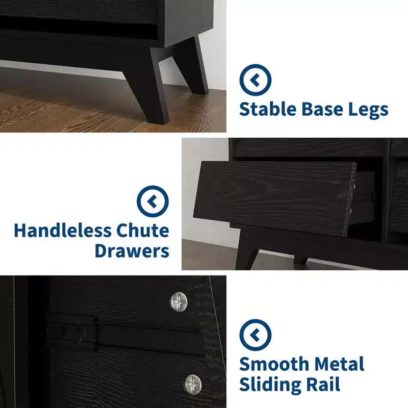 6-Drawer Fluted Wooden Dresser, Modern Storage Chest for Bedroom & Living Room
