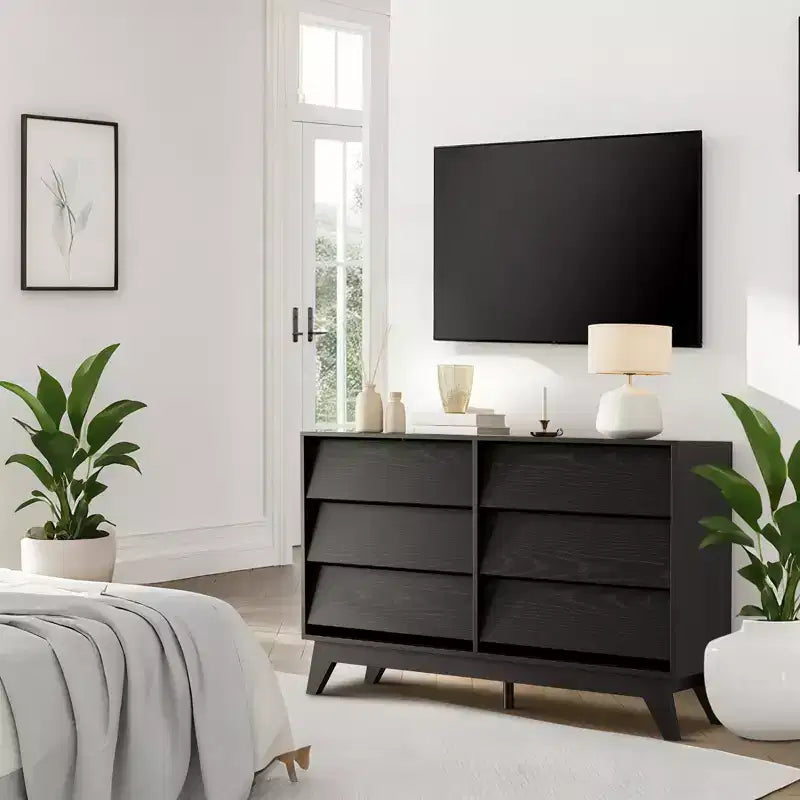 6-Drawer Fluted Wooden Dresser, Modern Storage Chest for Bedroom & Living Room