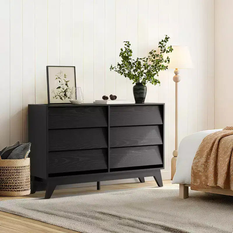 6-Drawer Fluted Wooden Dresser, Modern Storage Chest for Bedroom & Living Room