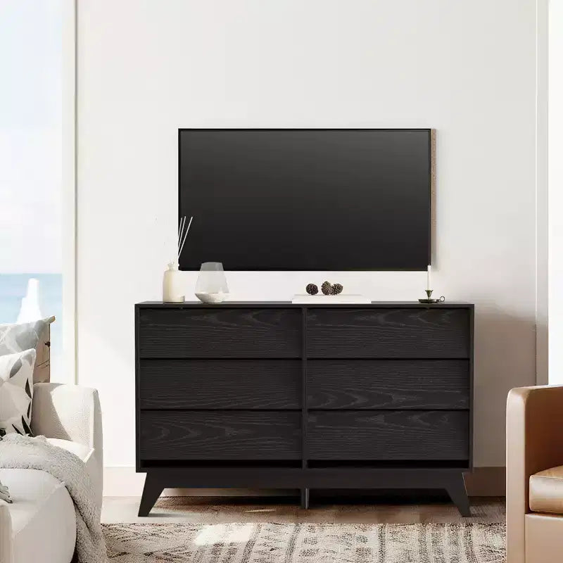 6-Drawer Fluted Wooden Dresser, Modern Storage Chest for Bedroom & Living Room