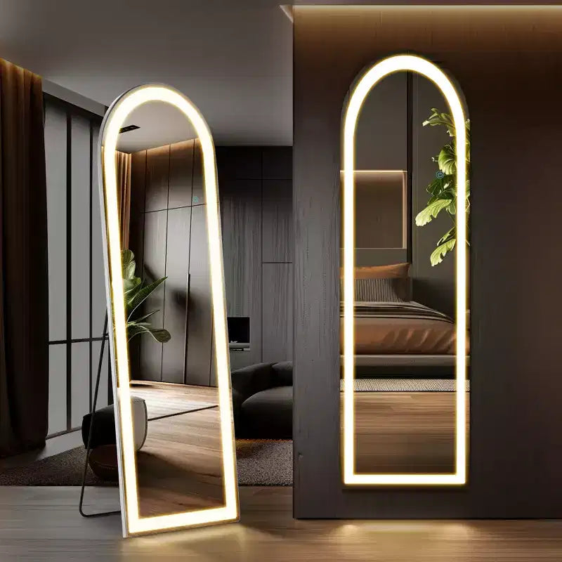 Bestier Full Length Mirror with LED Lights, 60 Floor Mirror with Aluminum Alloy Frame, Standing or Wall-Mounted Full Body Mirrors for Living Room
