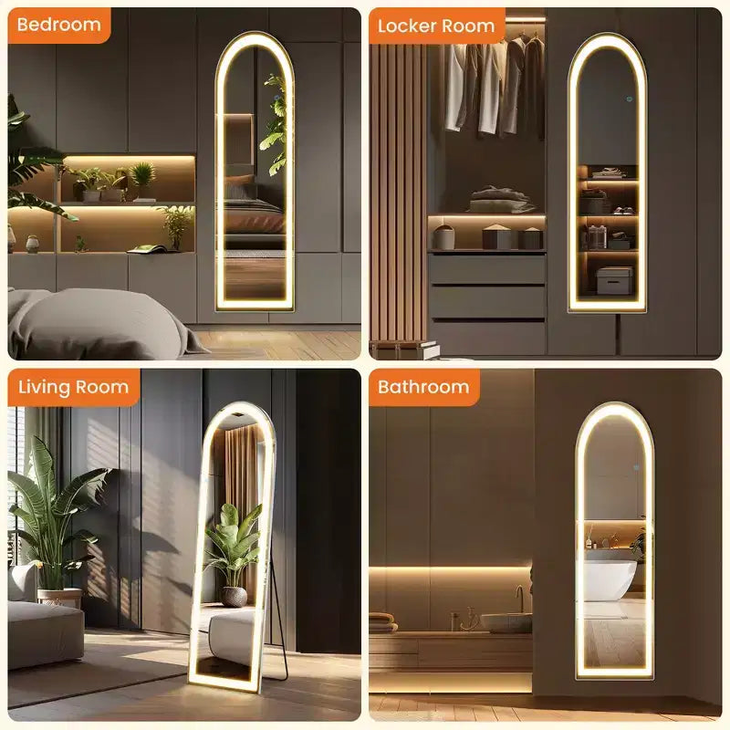Miroir pleine longueur avec lumières LED, miroir de sol de 60 pouces avec cadre en alliage d'aluminium, miroir pleine hauteur à poser ou mural