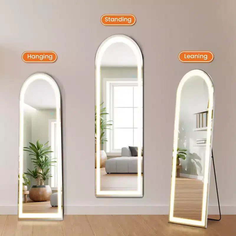 60-Inch LED Full Length Floor Mirror, 60"H x 16"W, Aluminum Alloy Frame, Standing or Wall-Mounted
