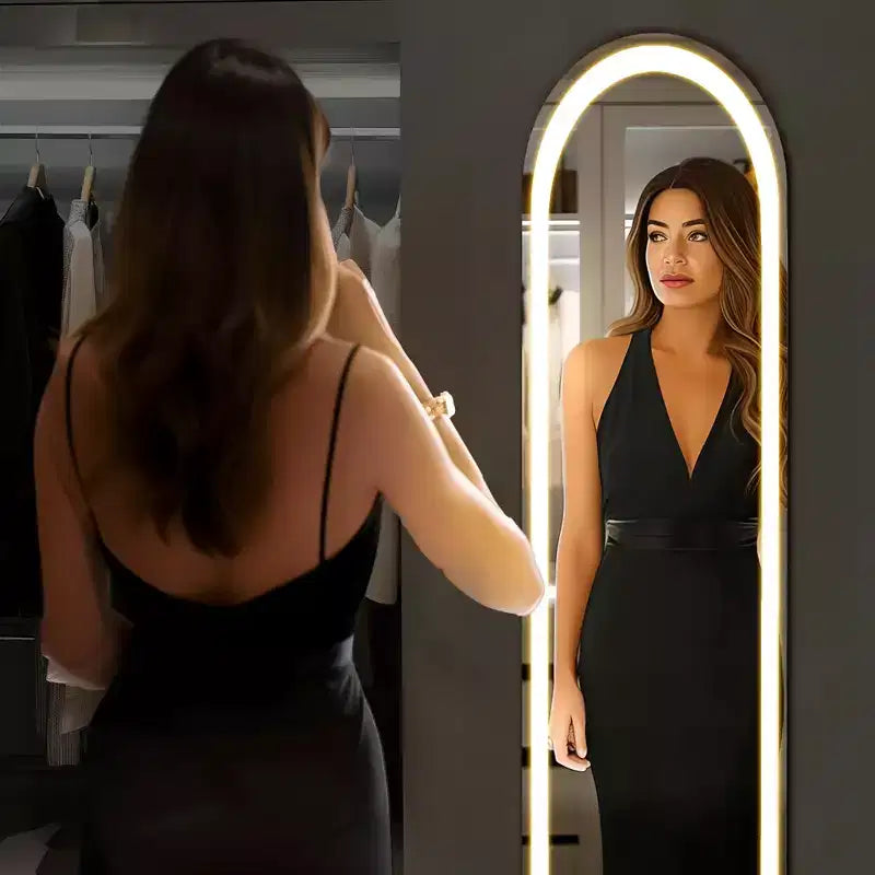 60-Inch LED Full Length Floor Mirror, 60"H x 16"W, Aluminum Alloy Frame, Standing or Wall-Mounted