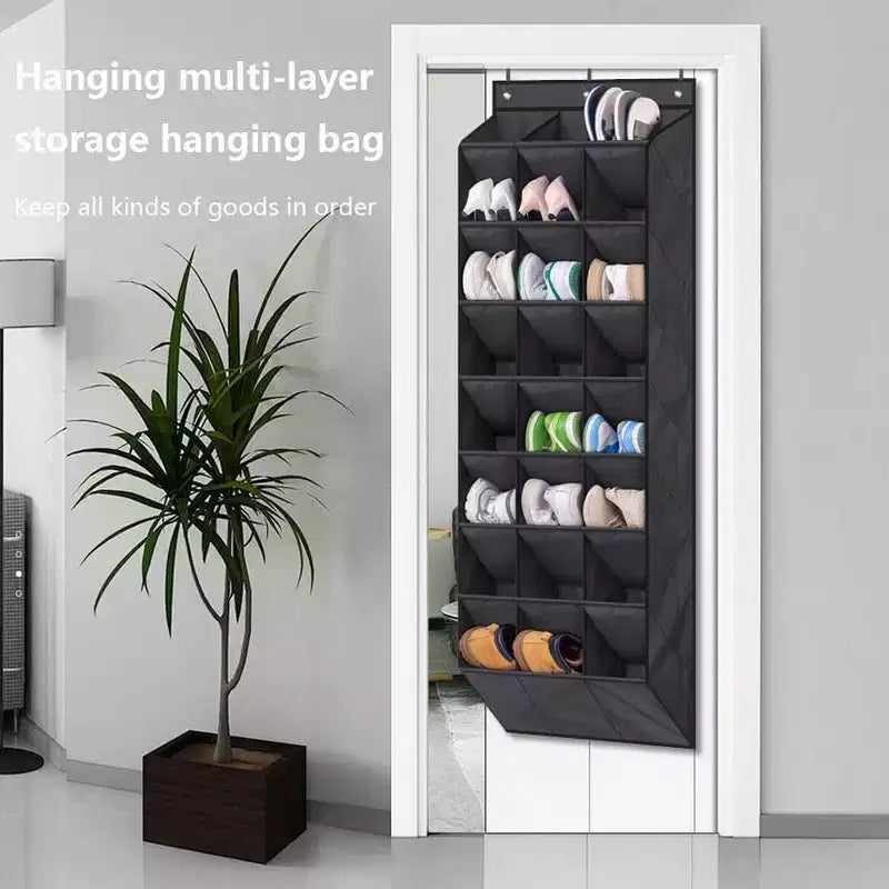 Over The Door Shoe Organizer for Closet, Hanging Shoe Rack Organiser with 24 Large Deep Pockets Shoe Holder for Sneakers Storage