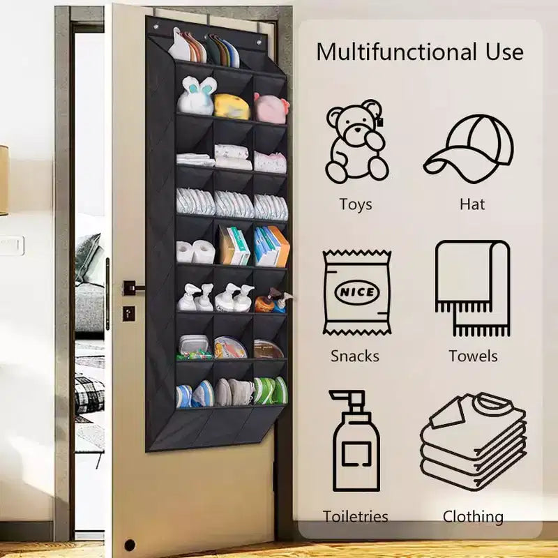 Over The Door Shoe Organizer for Closet, Hanging Shoe Rack Organiser with 24 Large Deep Pockets Shoe Holder for Sneakers Storage