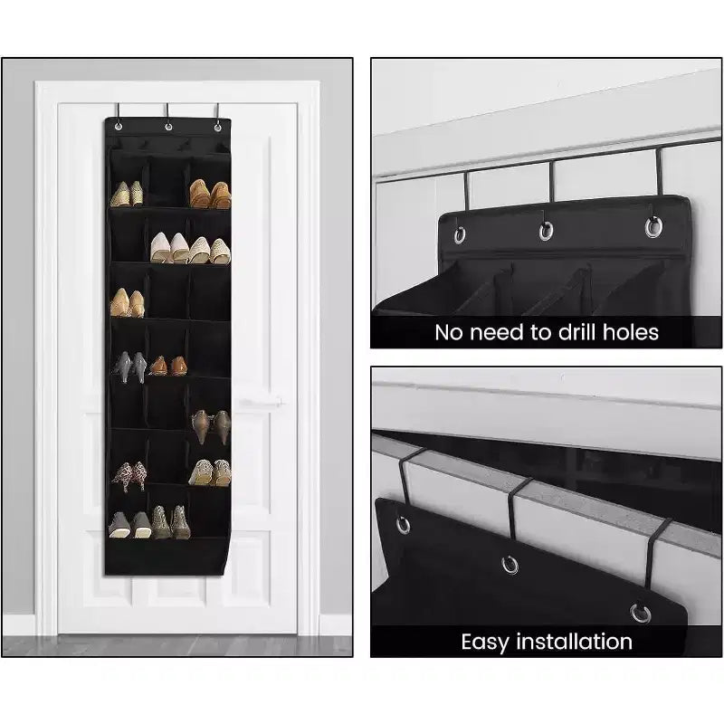Over The Door Shoe Organizer for Closet, Hanging Shoe Rack Organiser with 24 Large Deep Pockets Shoe Holder for Sneakers Storage