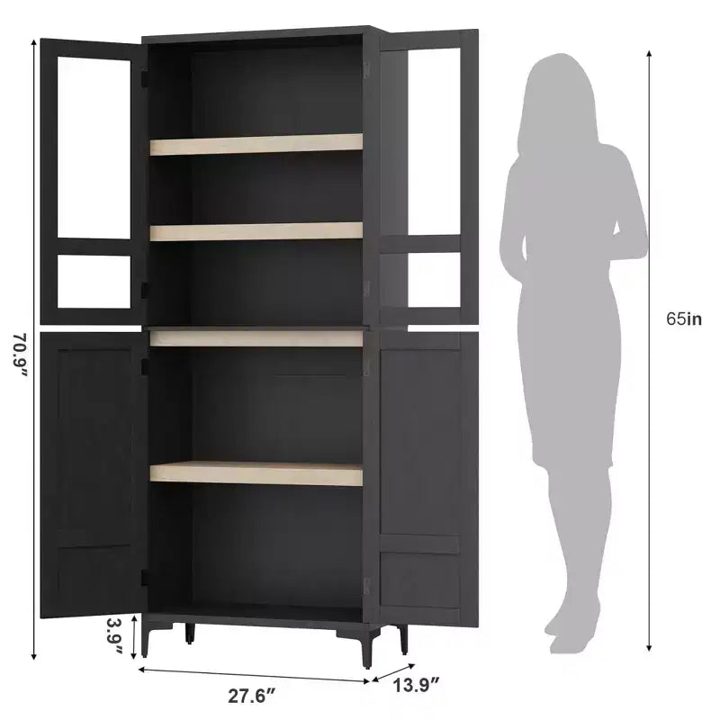71-Inch Tall Storage Cabinet, 5-Tier Kitchen Pantry with 4 Doors, 27.6"W x 13.9"D, Adjustable Shelves