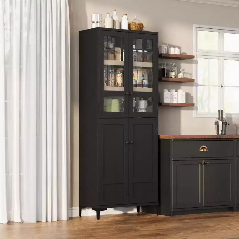 71-Inch Tall Storage Cabinet, 5-Tier Kitchen Pantry with 4 Doors, 27.6"W x 13.9"D, Adjustable Shelves
