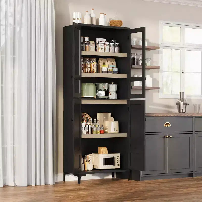 71-Inch Tall Storage Cabinet, 5-Tier Kitchen Pantry with 4 Doors, 27.6"W x 13.9"D, Adjustable Shelves