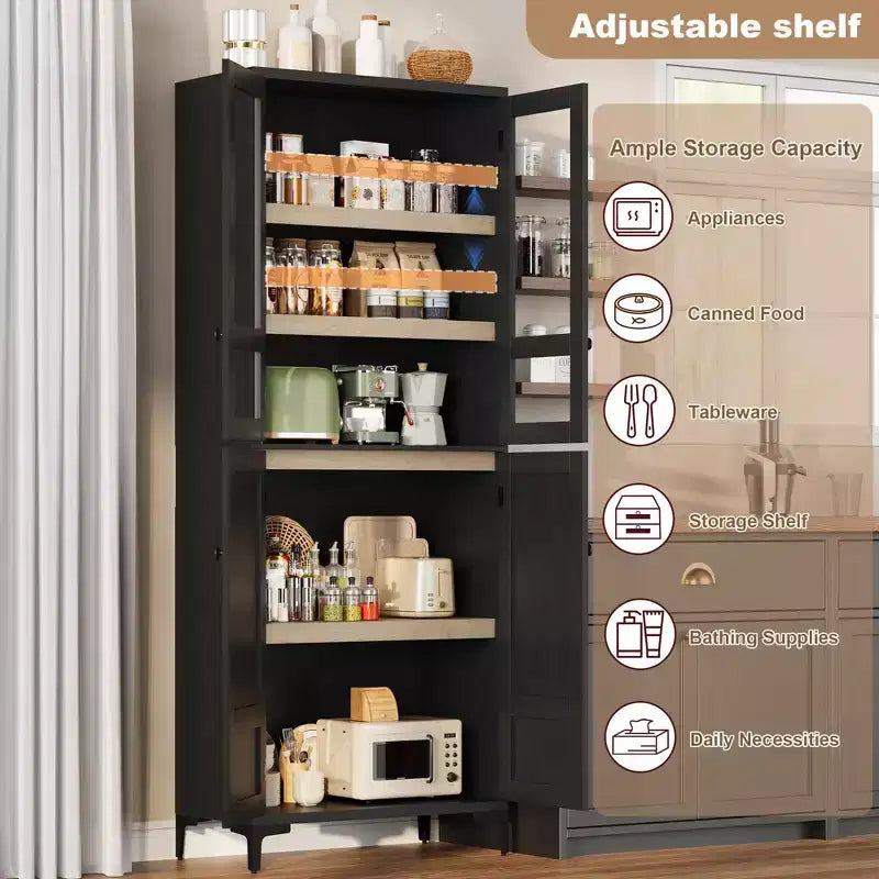 71-Inch Tall Storage Cabinet, 5-Tier Kitchen Pantry with 4 Doors, 27.6"W x 13.9"D, Adjustable Shelves
