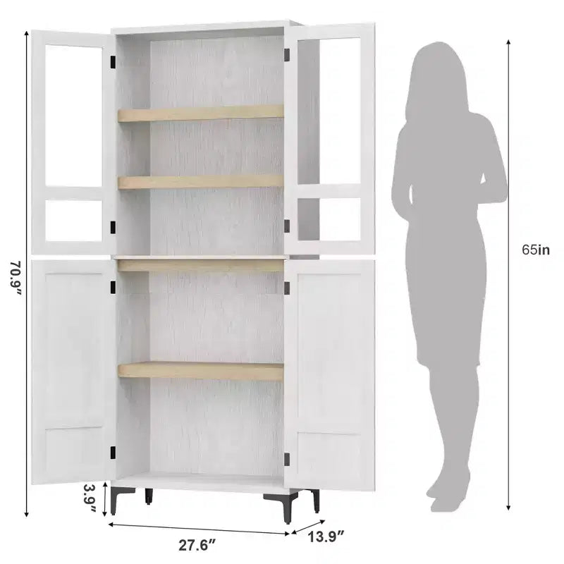 71-Inch Tall Storage Cabinet, 5-Tier Kitchen Pantry with 4 Doors, 27.6"W x 13.9"D, Adjustable Shelves