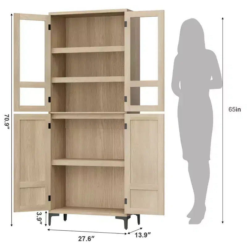 71-Inch Tall Storage Cabinet, 5-Tier Kitchen Pantry with 4 Doors, 27.6"W x 13.9"D, Adjustable Shelves