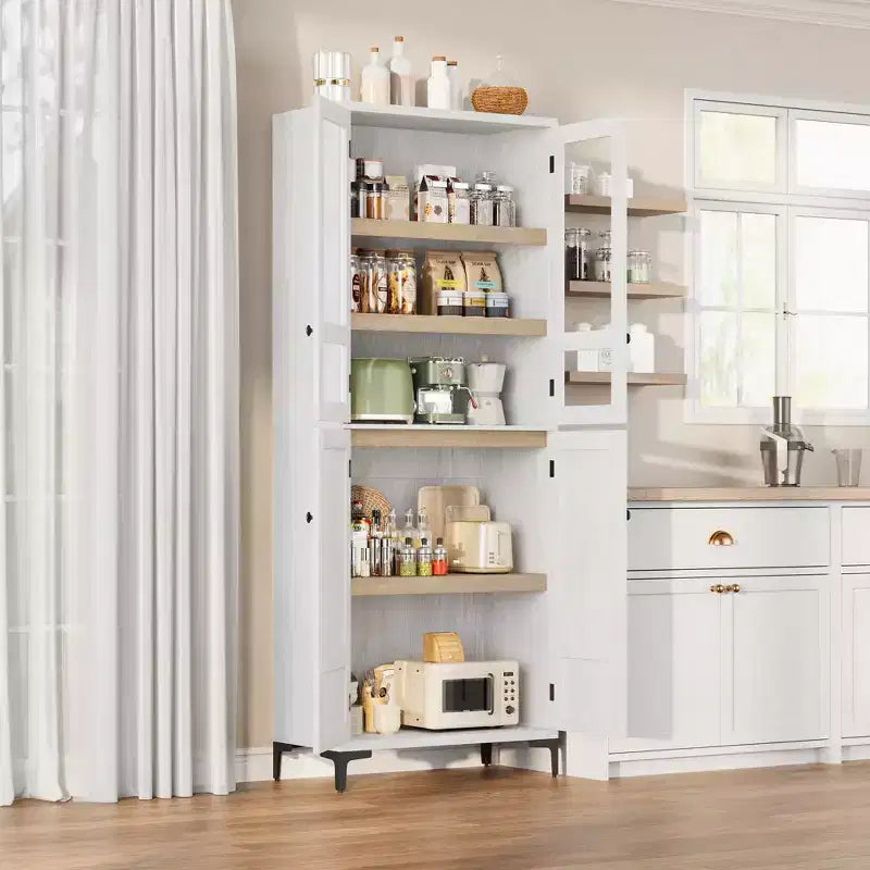 71-Inch Tall Storage Cabinet, 5-Tier Kitchen Pantry with 4 Doors, 27.6"W x 13.9"D, Adjustable Shelves