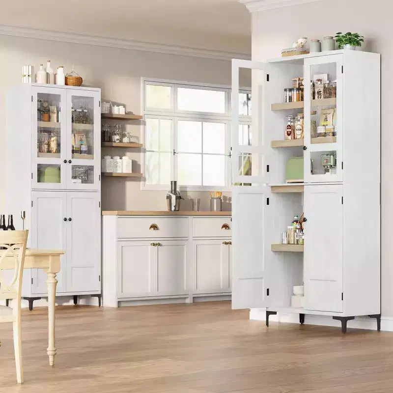 71-Inch Tall Storage Cabinet, 5-Tier Kitchen Pantry with 4 Doors, 27.6"W x 13.9"D, Adjustable Shelves