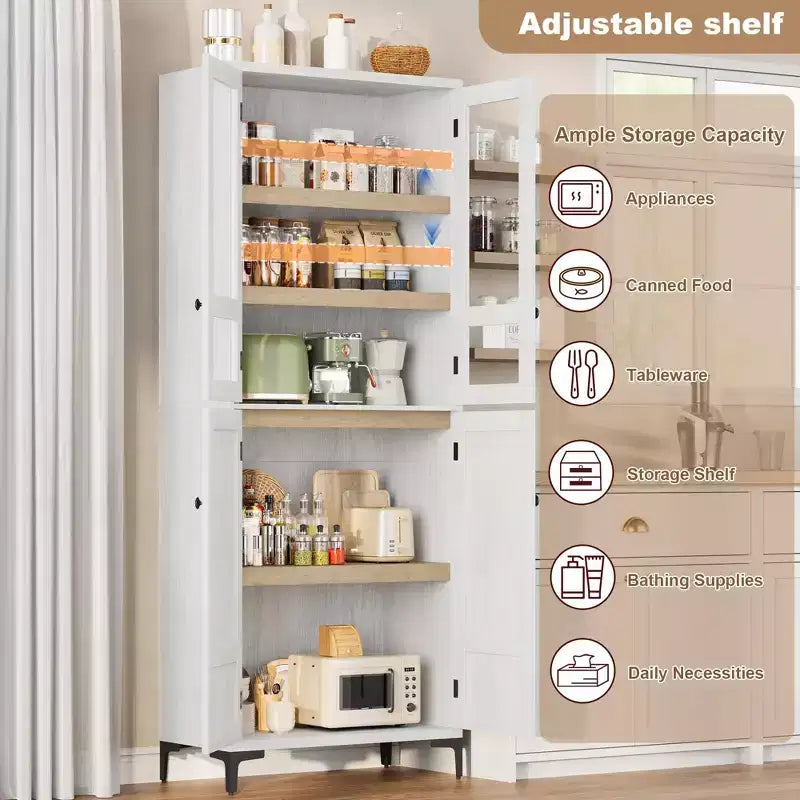71-Inch Tall Storage Cabinet, 5-Tier Kitchen Pantry with 4 Doors, 27.6"W x 13.9"D, Adjustable Shelves