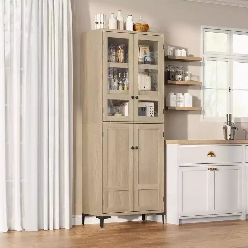 71-Inch Tall Storage Cabinet, 5-Tier Kitchen Pantry with 4 Doors, 27.6"W x 13.9"D, Adjustable Shelves