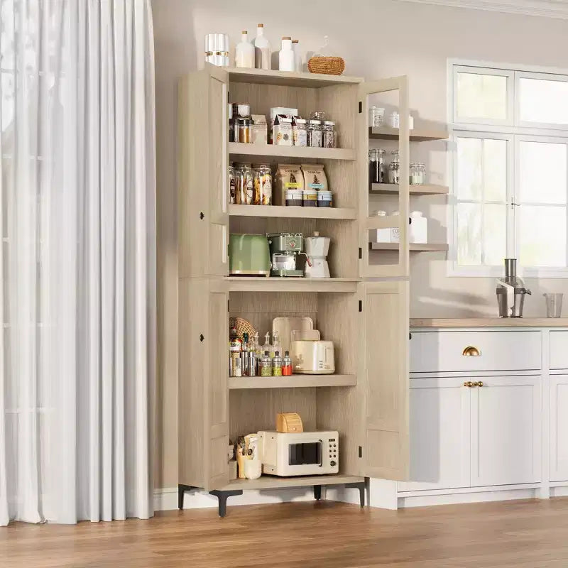 71-Inch Tall Storage Cabinet, 5-Tier Kitchen Pantry with 4 Doors, 27.6"W x 13.9"D, Adjustable Shelves