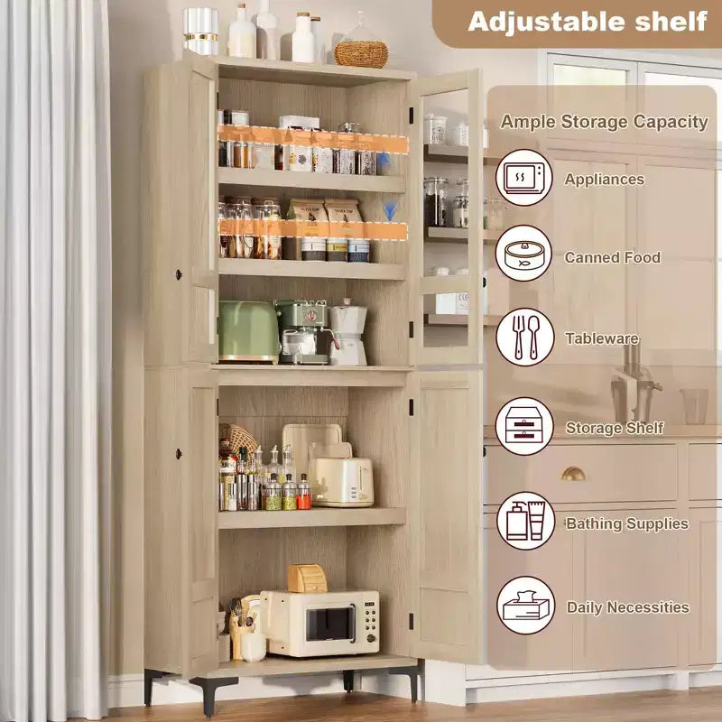 71-Inch Tall Storage Cabinet, 5-Tier Kitchen Pantry with 4 Doors, 27.6"W x 13.9"D, Adjustable Shelves