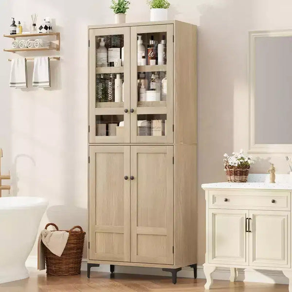 GustoWave 71 Inch Tall Storage Cabinet, Kitchen Pantry 5 Tier Bathroom Cabinet with 4 Doors Adjustable Shelves for Kitchen, Dining Room, Bathroom
